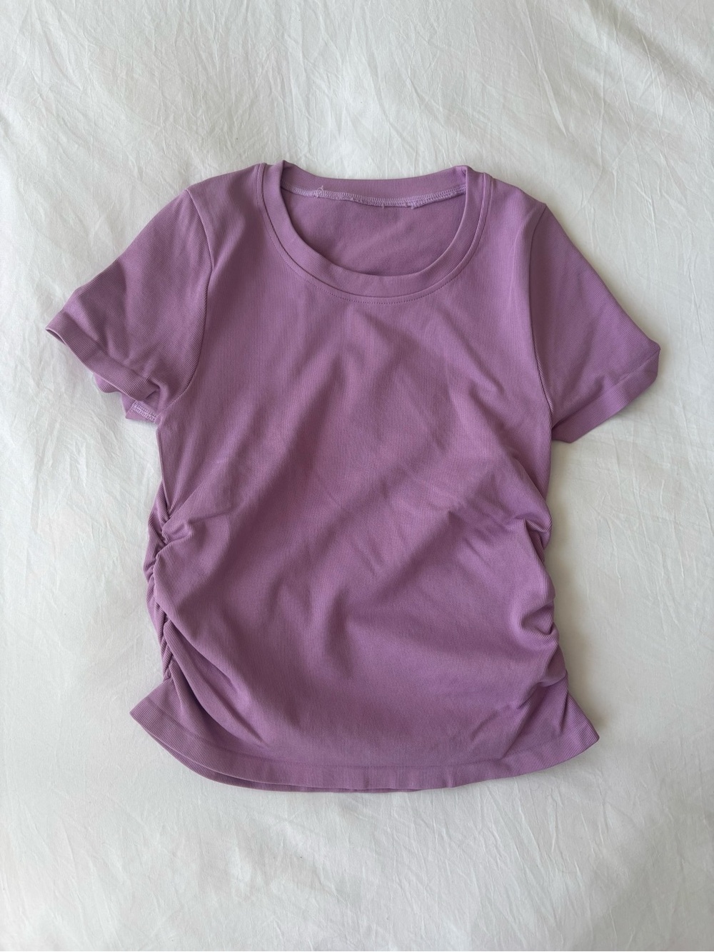 OQQ Lavender Ruched Ribbed Baby Tee Small